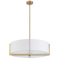 Dainolite Preston 26" Wide Aged Brass White Fabric Drum Pendant Light