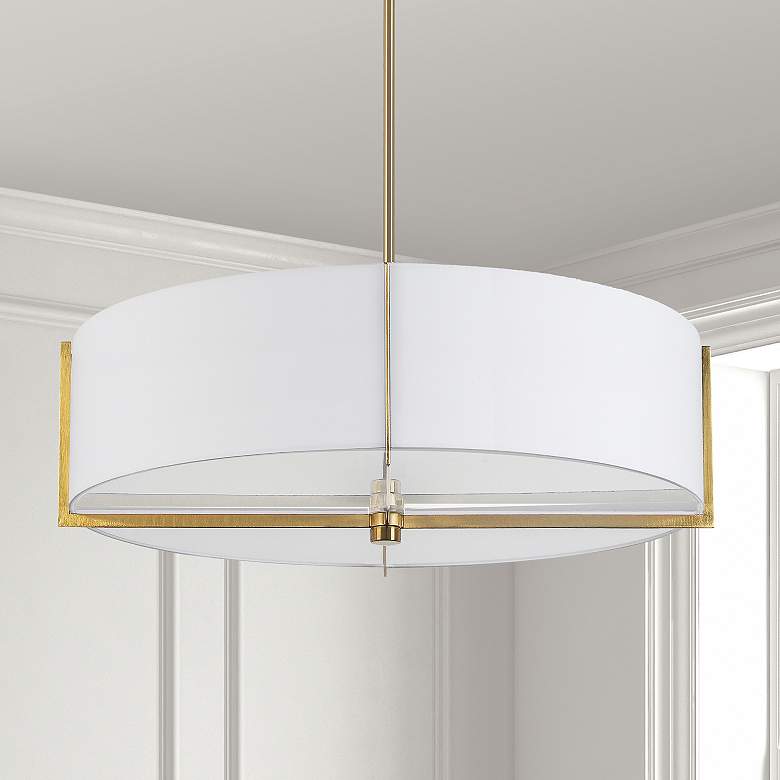 Image 1 Dainolite Preston 26" Wide Aged Brass White Fabric Drum Pendant Light