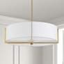 1_Dainolite Preston 26" Wide Aged Brass White Fabric Drum Pendant Light