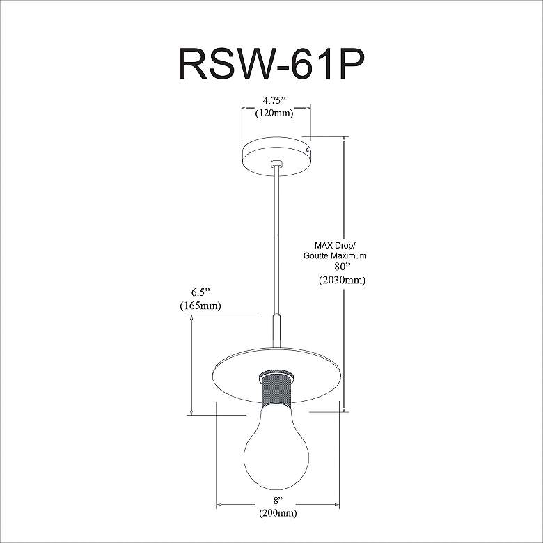 Image 3 Dainolite Roswell 8" Wide Medium Matte Black Pendant more views