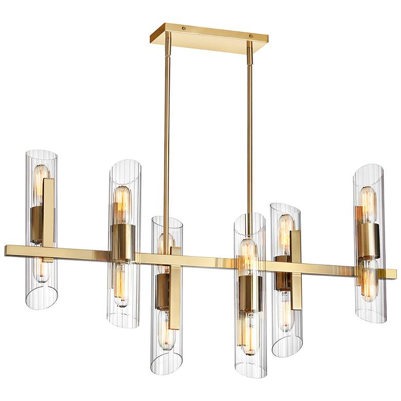 Image 1 Dainolite Samantha 40" Wide 12-Light Linear Tier Aged Brass Chandelier