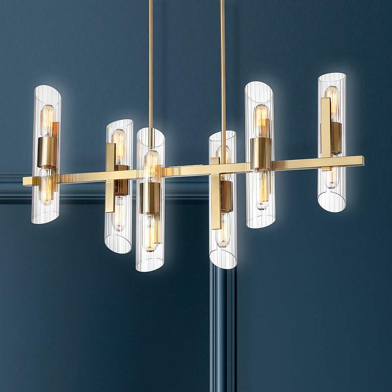 Image 1 Dainolite Samantha 40" Wide 12-Light Linear Tier Aged Brass Chandelier