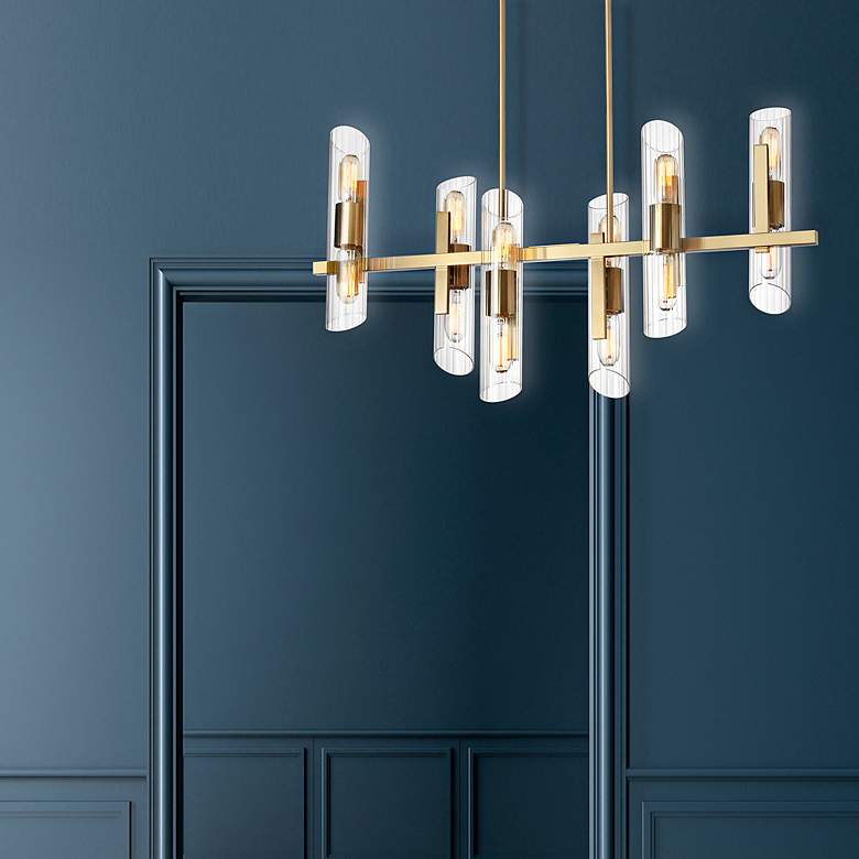 Image 3 Dainolite Samantha 40" Wide 12-Light Linear Tier Aged Brass Chandelier more views
