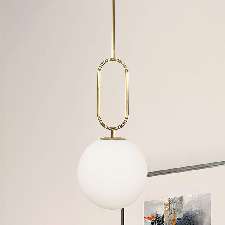 Image 2 Dainolite Simone 12" Wide Aged Brass White Glass Globe Mini Pendant