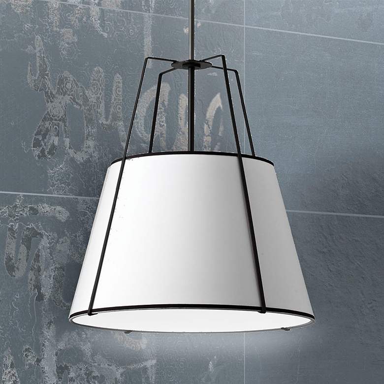 Image 1 Dainolite Trapezoid 18" Wide Black with White Shade Pendant Light