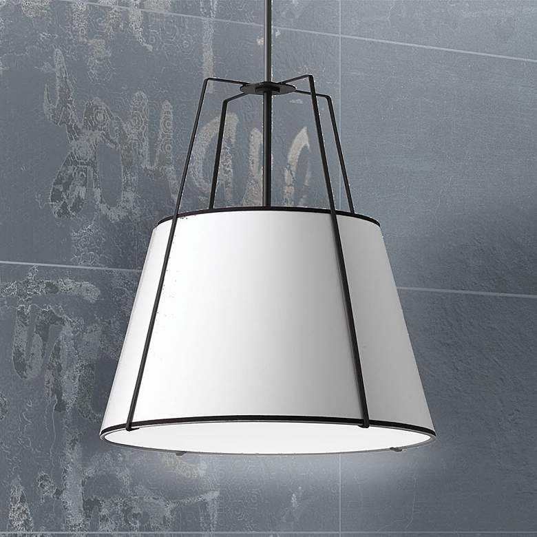 Image 2 Dainolite Trapezoid 18" Wide Matte Black Drum Pendant Light