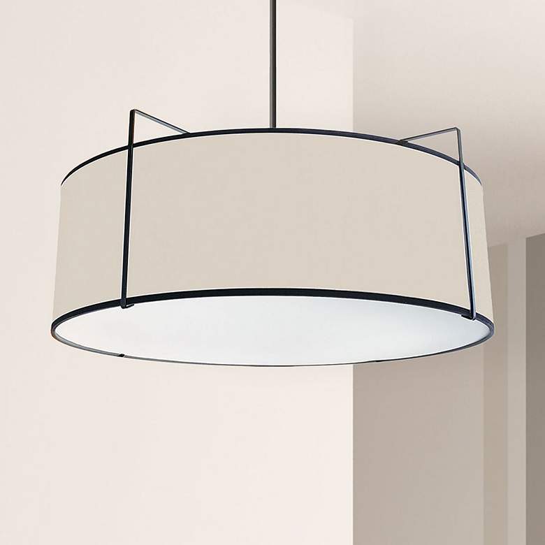 Image 1 Dainolite Trapezoid 24" 4-Light Black and Cream Modern Drum Pendant