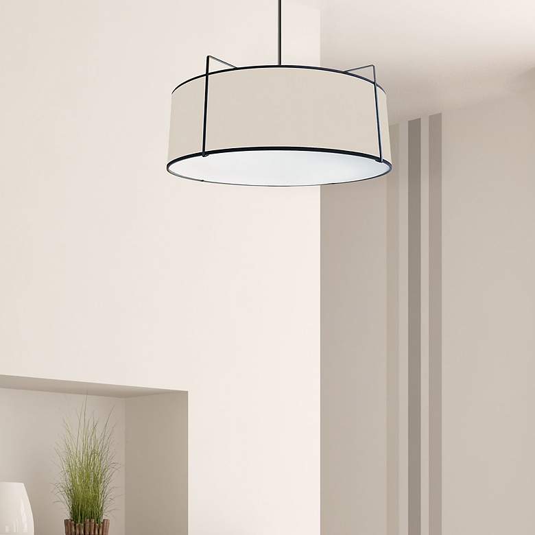 Image 3 Dainolite Trapezoid 24" 4-Light Black and Cream Modern Drum Pendant more views