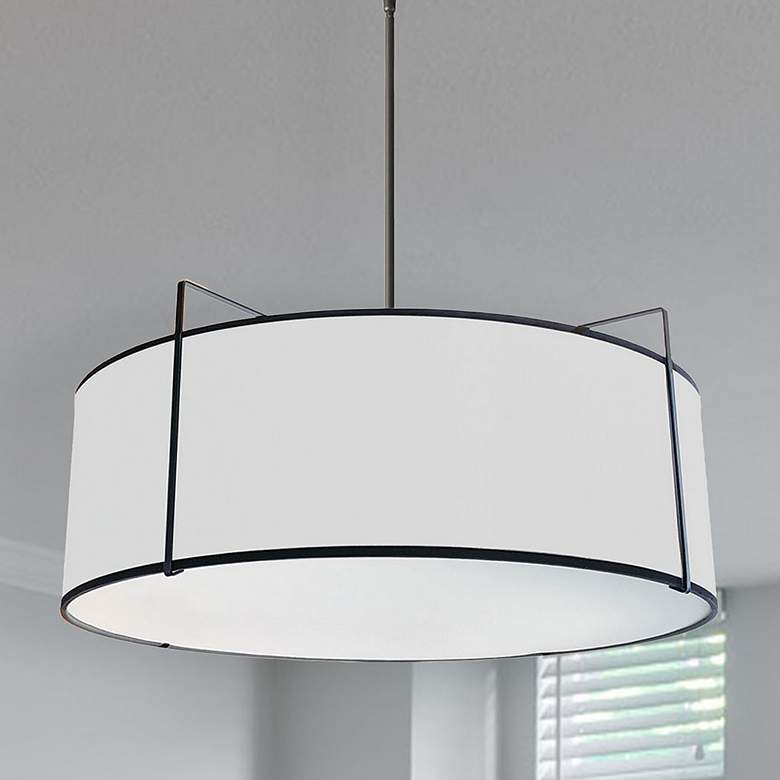 Image 1 Dainolite Trapezoid 24" Wide 4-Light White Fabric Drum Pendant