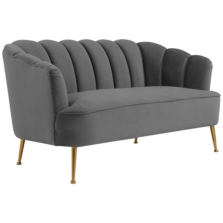 Image 1 Daisy 61 3/4" Wide Gray Velvet Channel Tufted Settee