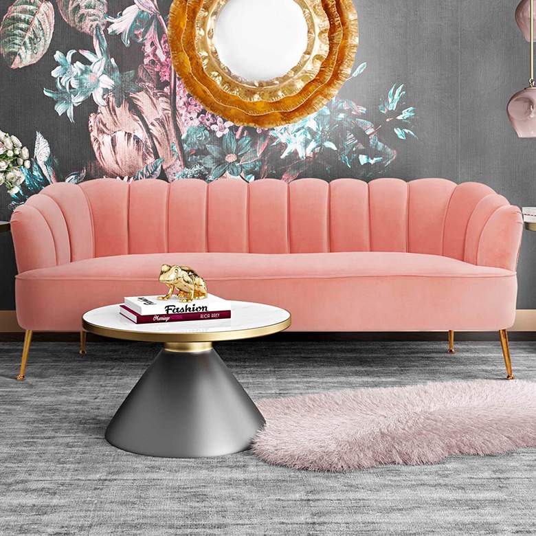 Image 1 Daisy 82 3/4" Wide Blush Velvet Channel Tufted Sofa