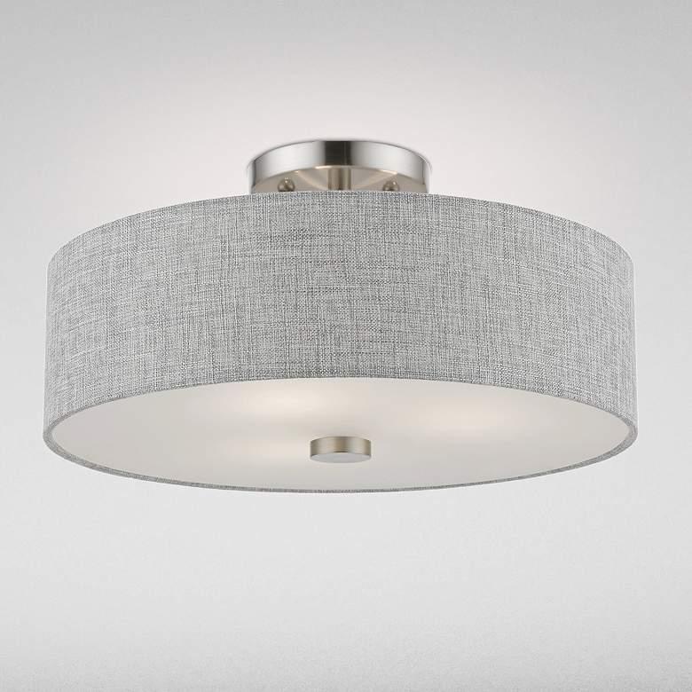 Image 1 Dakota 15" Wide Brushed Nickel Drum Ceiling Light