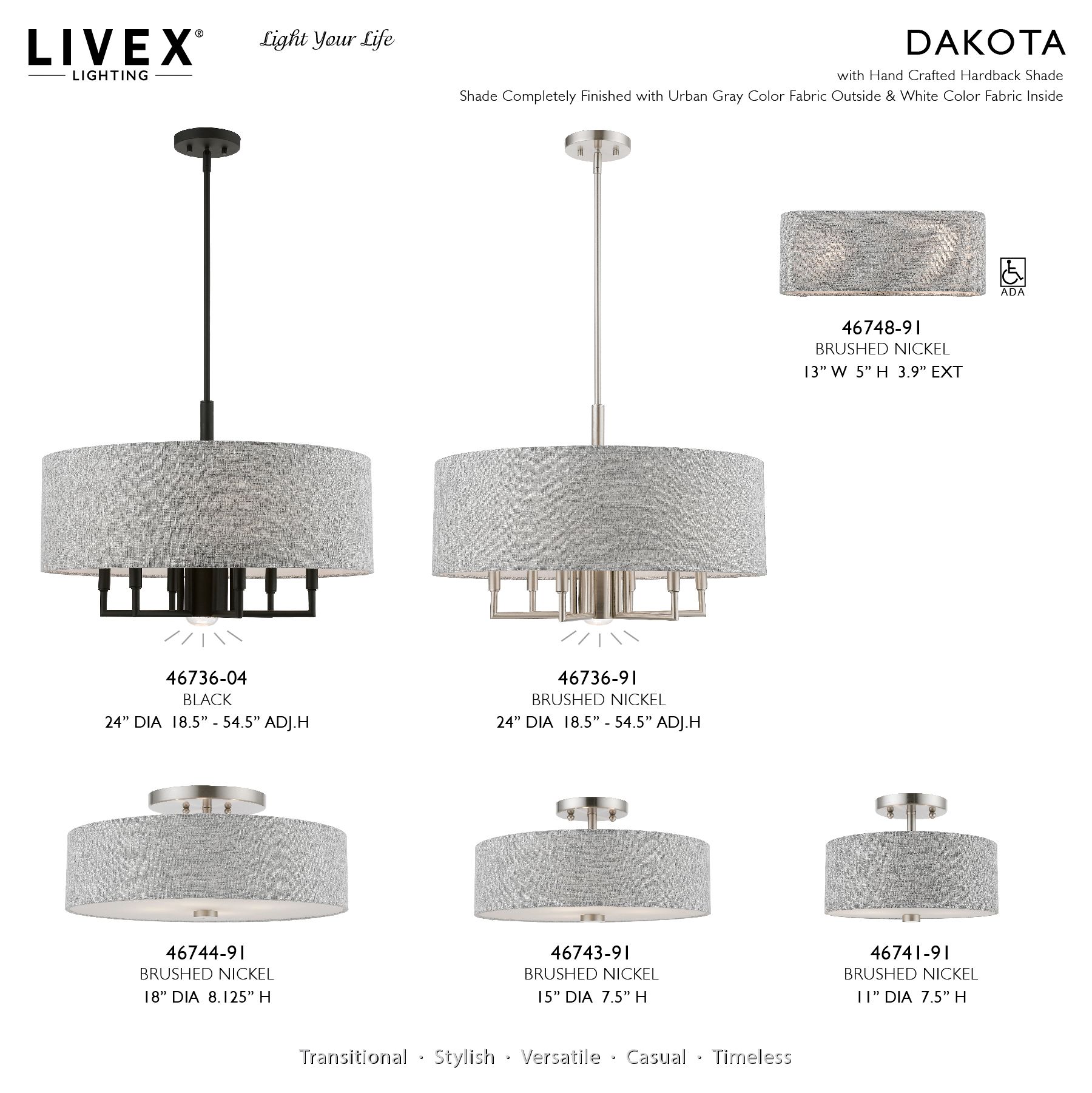 Dakota 15" Wide Brushed Nickel Drum Ceiling Light