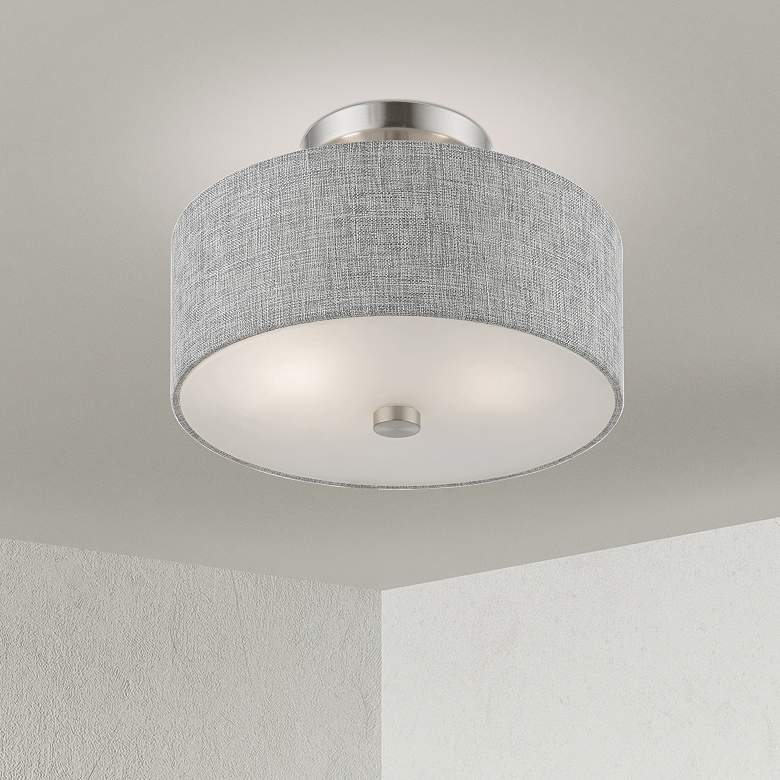 Image 1 Dakota 2 Light Brushed Nickel Semi-Flush with Shiny White Accents