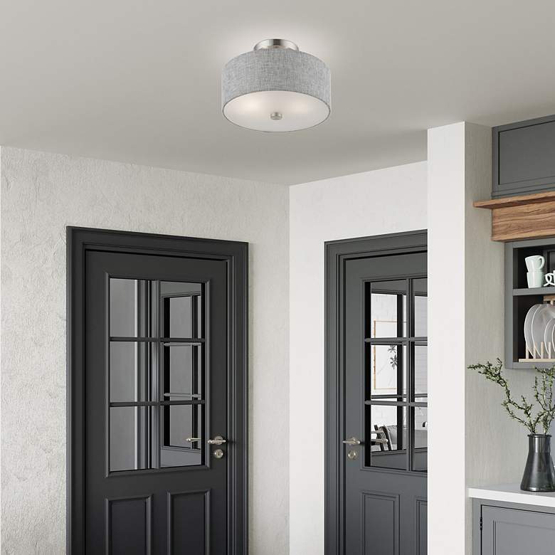 Image 7 Dakota 2 Light Brushed Nickel Semi-Flush with Shiny White Accents more views