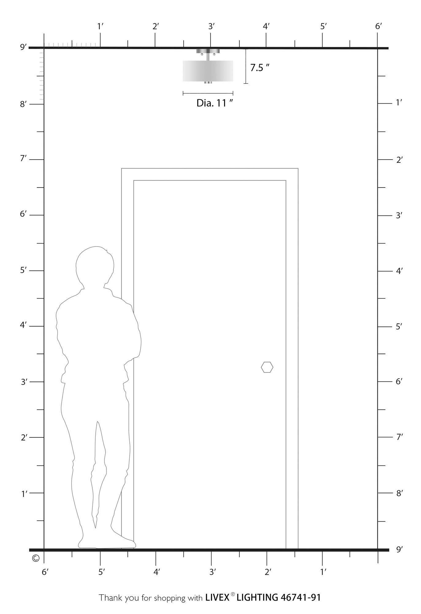 Dakota 2 Light Brushed Nickel Semi-Flush with Shiny White Accents