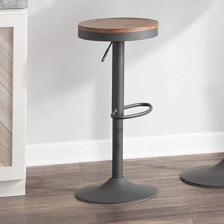 Image 2 Dakota 27"W Brown Gray Adjustable Round Bar/Dinette Table