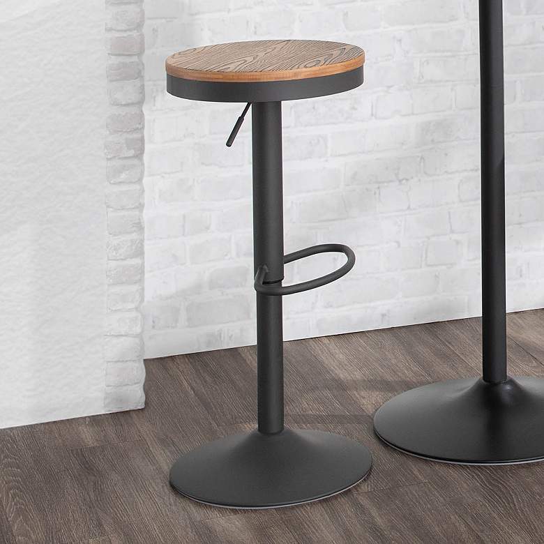 Image 2 Dakota 27"W Natural Black Adjustable Round Bar/Dinette Table