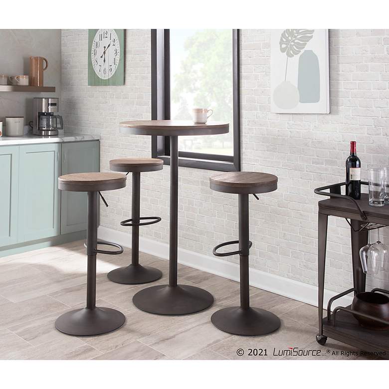 Image 7 Dakota 27"W Natural Black Adjustable Round Bar/Dinette Table more views
