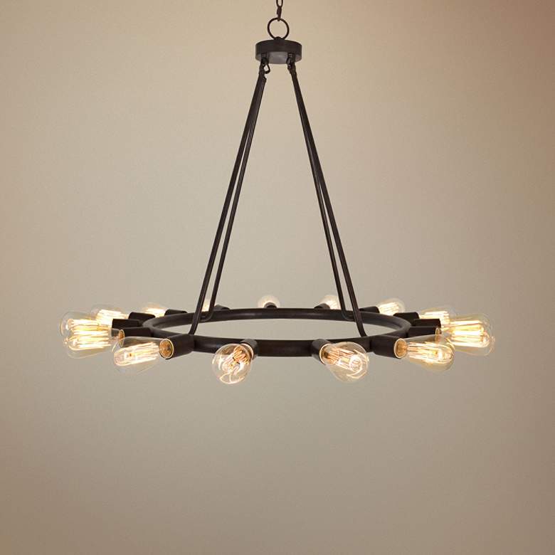 Image 1 Dakota 28" Wide Bronze 15-Light Wagon Wheel Chandelier