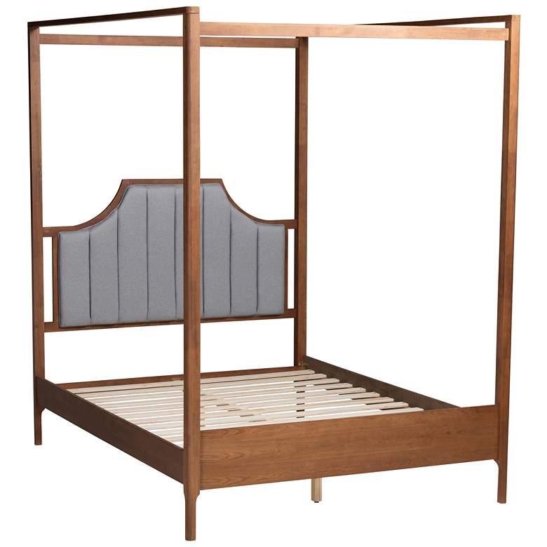 Image 1 Dakota Gray Fabric Ash Walnut Wood Queen Size Canopy Bed