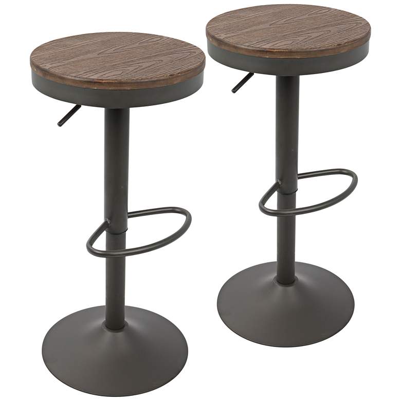 Image 1 Dakota Gray Metal Adjustable Swivel Bar Stools Set of 2