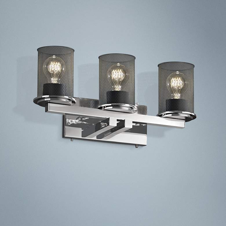 Image 1 Dakota Mesh 21" Wide 3-Light Polished Chrome Bath Light