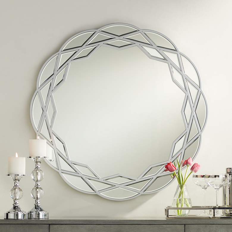Image 1 Dalbot Silver 32 inch Round Framed Wall Mirror