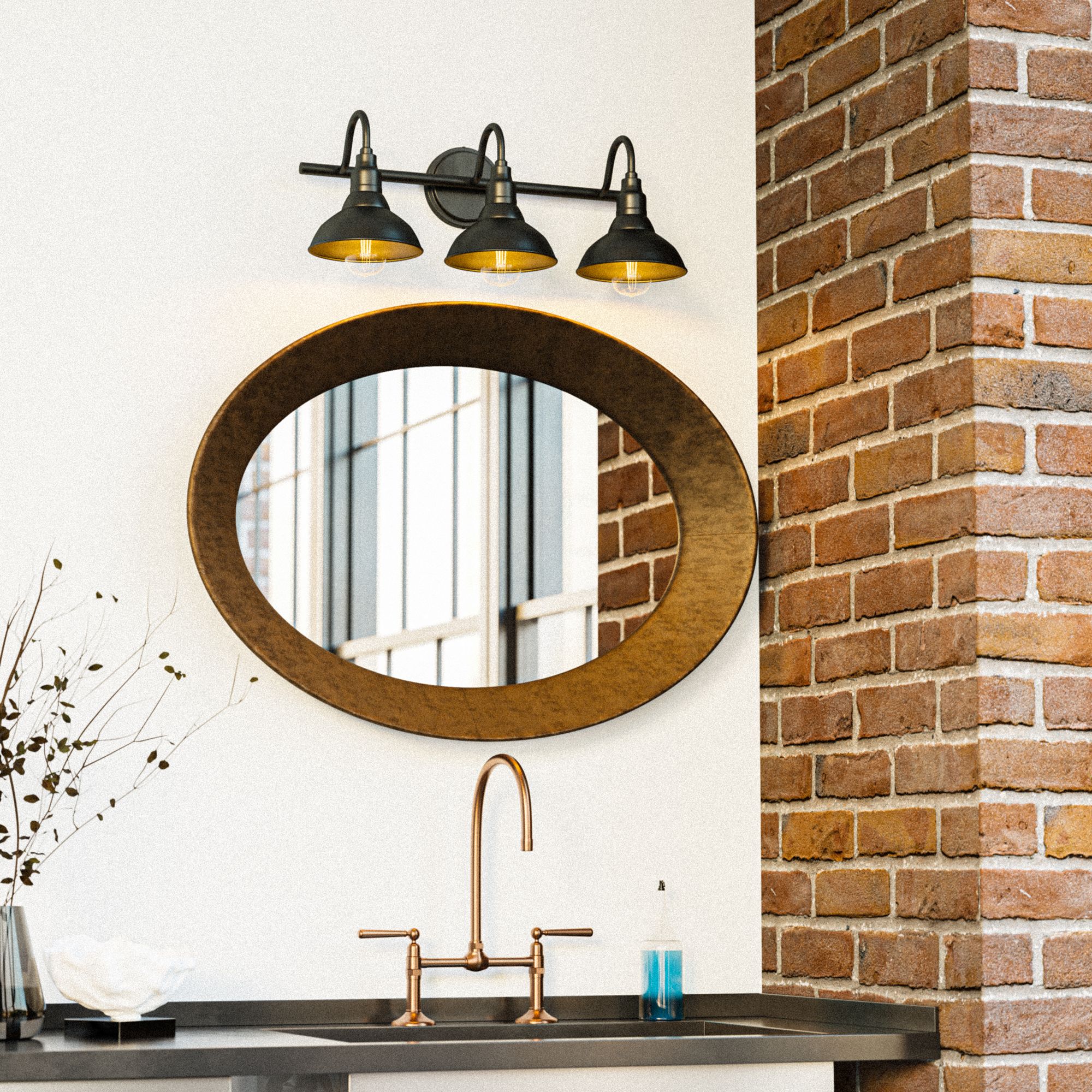 Dale 24" Wide 3-Light Farmhouse Sand Black Vanity Light