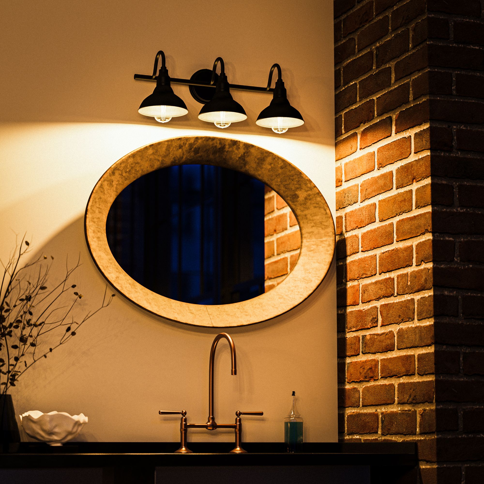 Dale 24" Wide 3-Light Farmhouse Sand Black Vanity Light