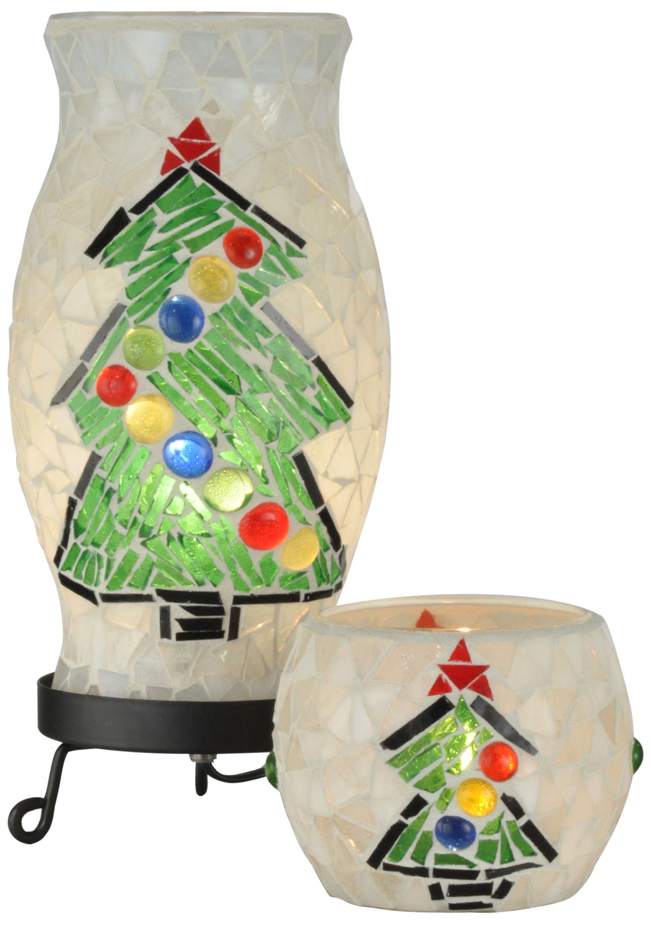Image 2 Dale Tiffany 10.75" Tall Xmas Combo Mosaic Accent Lamp and Candle Hold