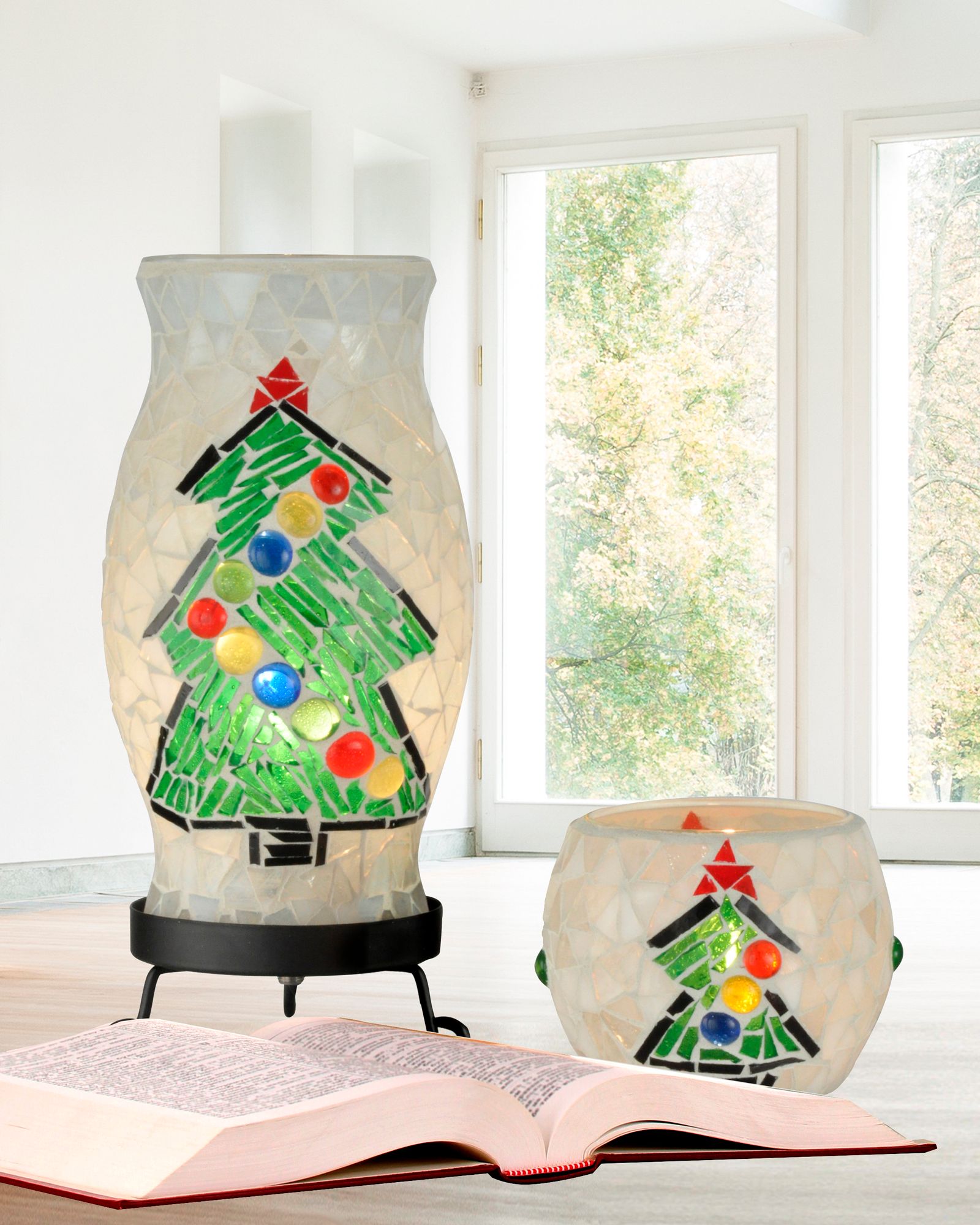 Image 3 Dale Tiffany 10.75" Tall Xmas Combo Mosaic Accent Lamp and Candle Hold more views