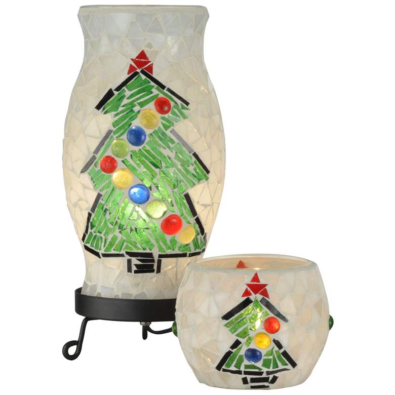 Image 2 Dale Tiffany 10.75" Tall Xmas Combo Mosaic Accent Lamp and Candle Holder