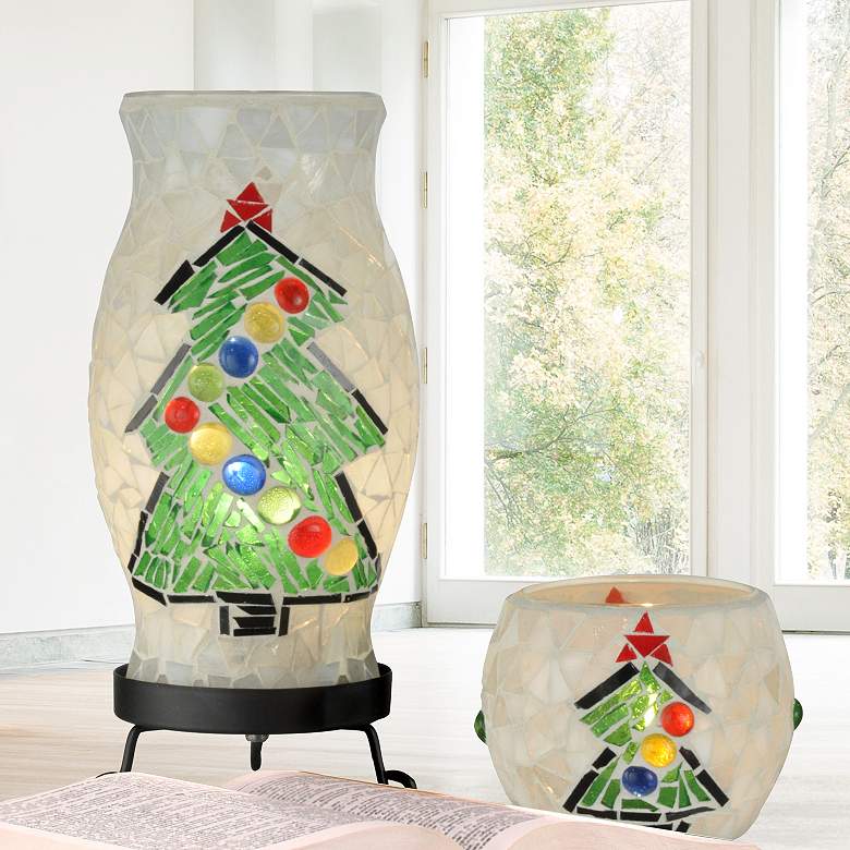 Image 1 Dale Tiffany 10.75" Tall Xmas Combo Mosaic Accent Lamp and Candle Holder