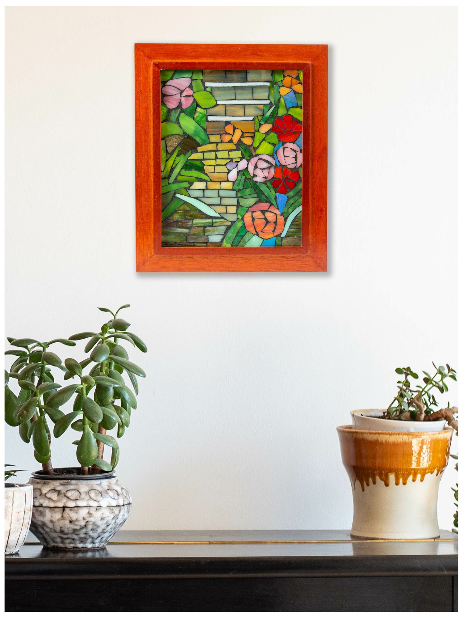 Image 2 Dale Tiffany 10" Tall Floral Path Mosaic Art Glass Wall Decor / Suncatcher more views