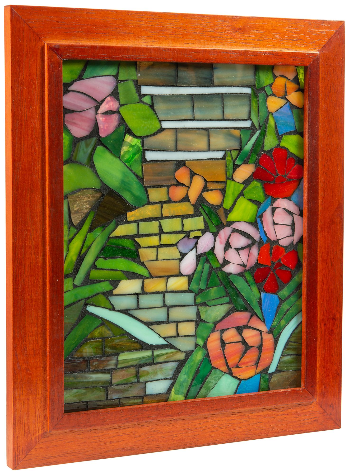 Image 4 Dale Tiffany 10" Tall Floral Path Mosaic Art Glass Wall Decor / Suncatcher more views