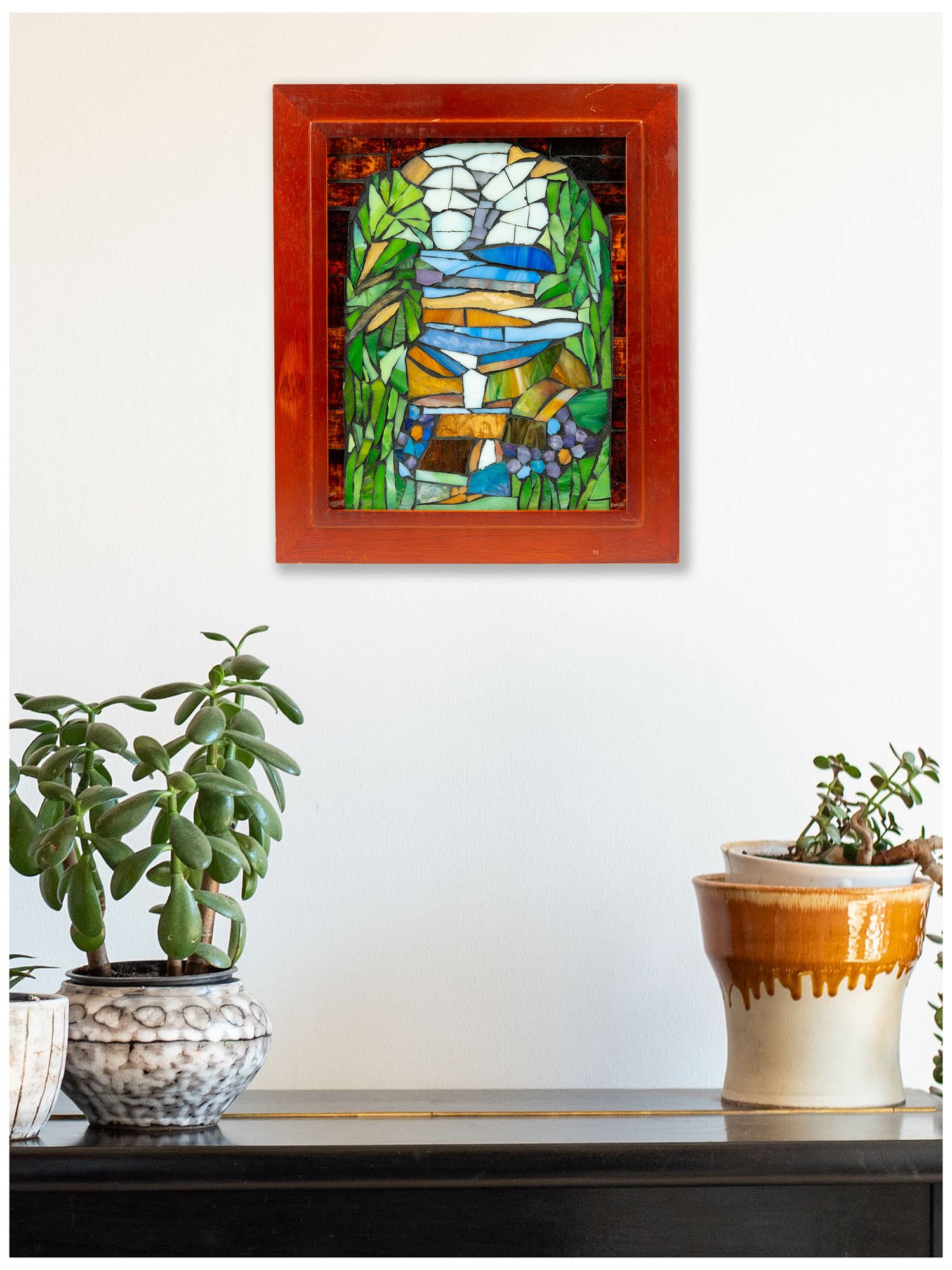 Image 2 Dale Tiffany 10" Tall Iris Landscape Mosaic Art Glass Wall Decor more views