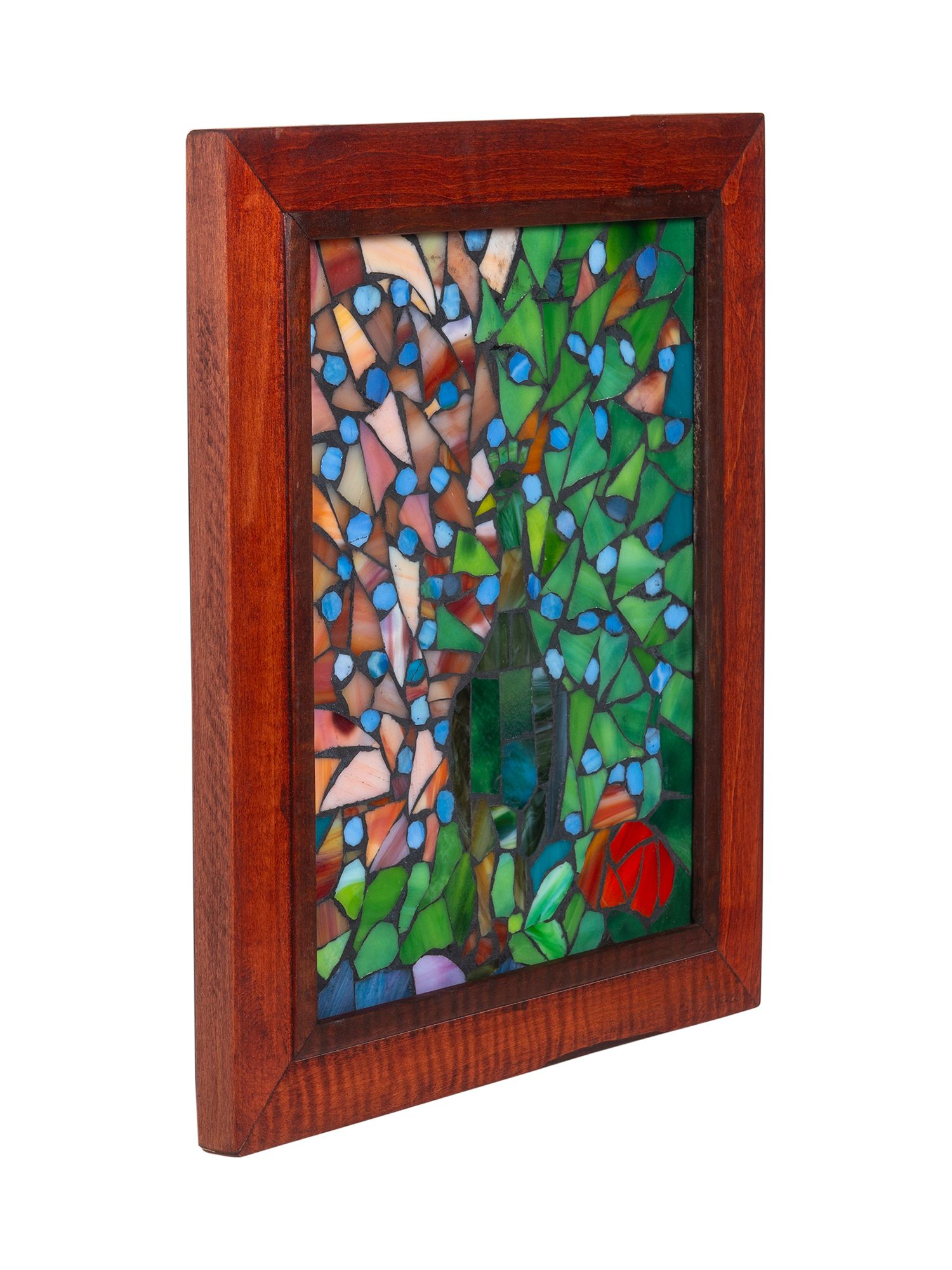 Dale Tiffany 10" Tall Peacock Mosaic Art Glass Wall Decor / Suncatcher