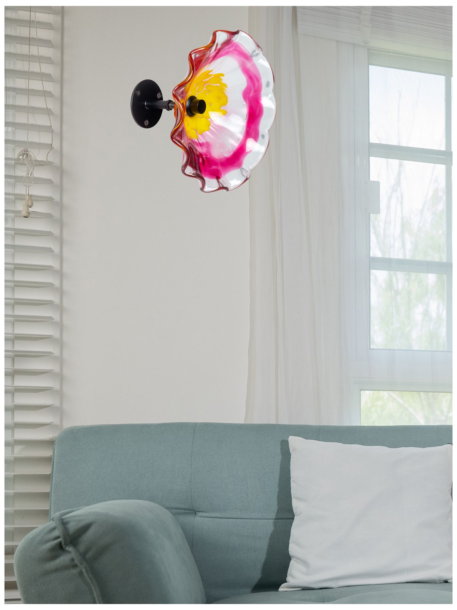 Image 2 Dale Tiffany 12" Fiore Bloom Pink Hand Blown Art Glass Wall Decor more views