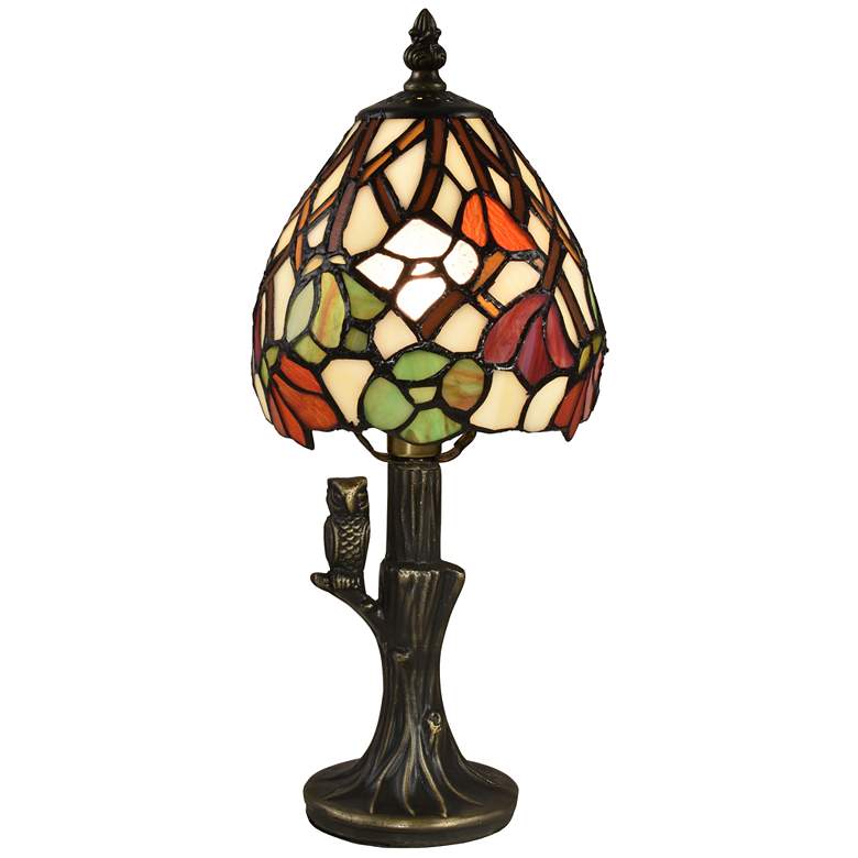 Image 1 Dale Tiffany 14" Tall Owl Garden Tiffany Accent Lamp