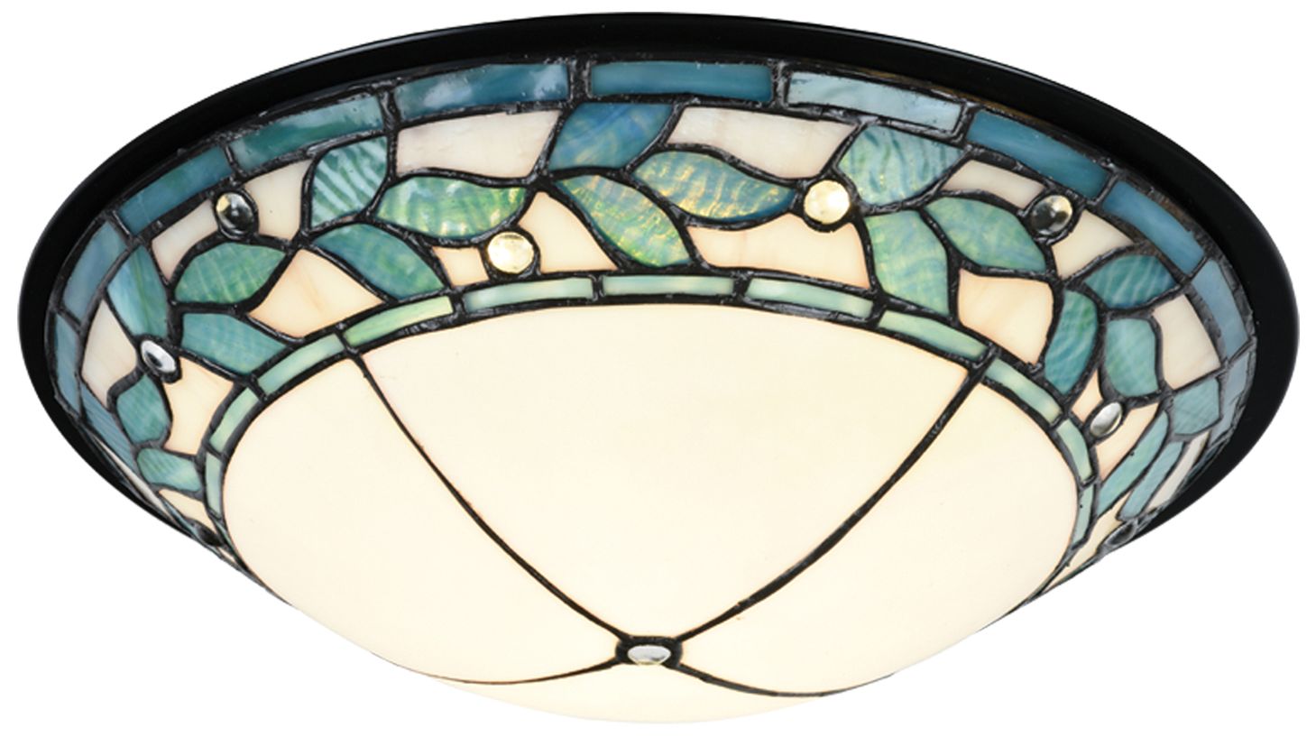 Image 2 Dale Tiffany 15" Wide Green Leaves Integrated LED Dome Tiffany Flush Mount