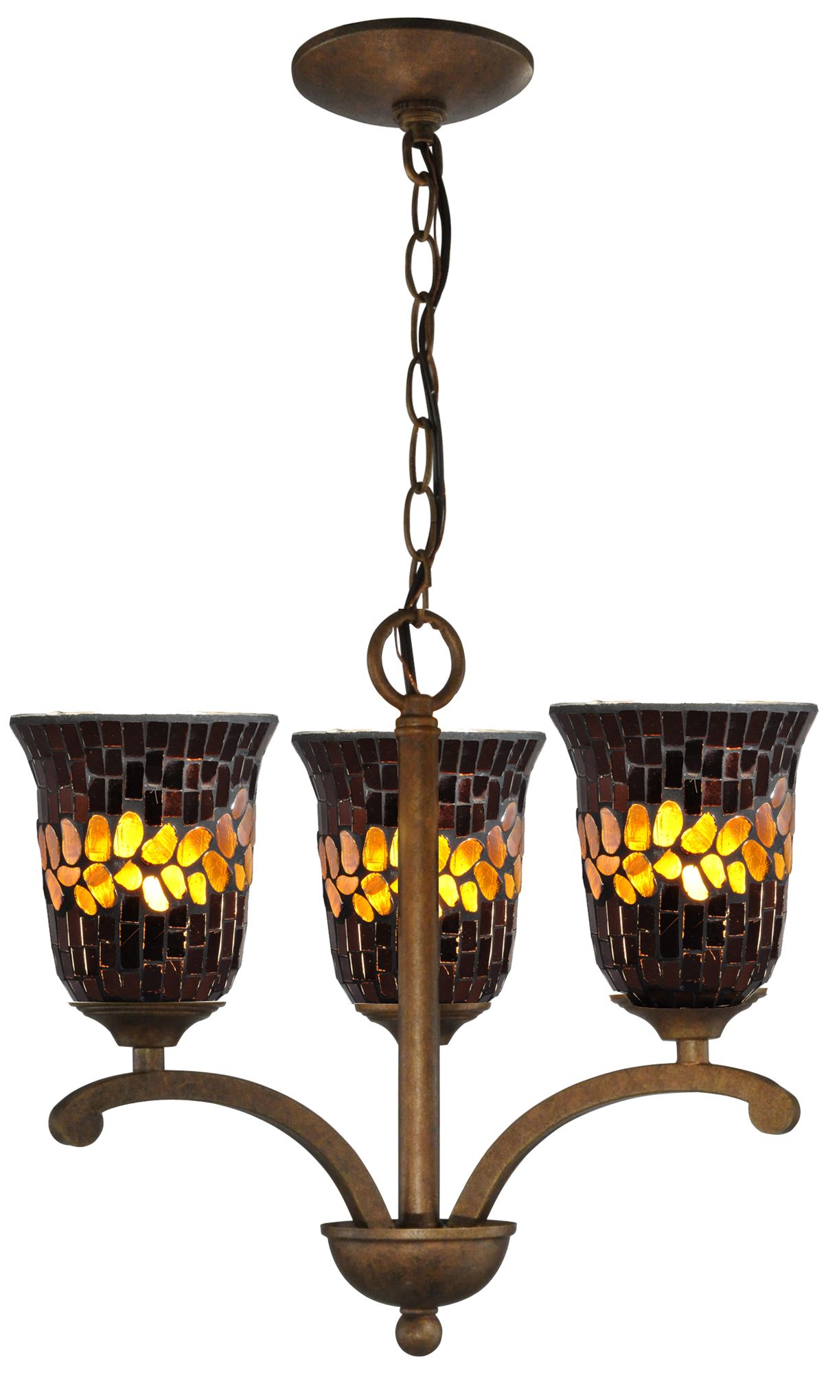 Image 2 Dale Tiffany 17.5" Wide Copper Shell 3-Light Mosaic Art Glass Chandelier