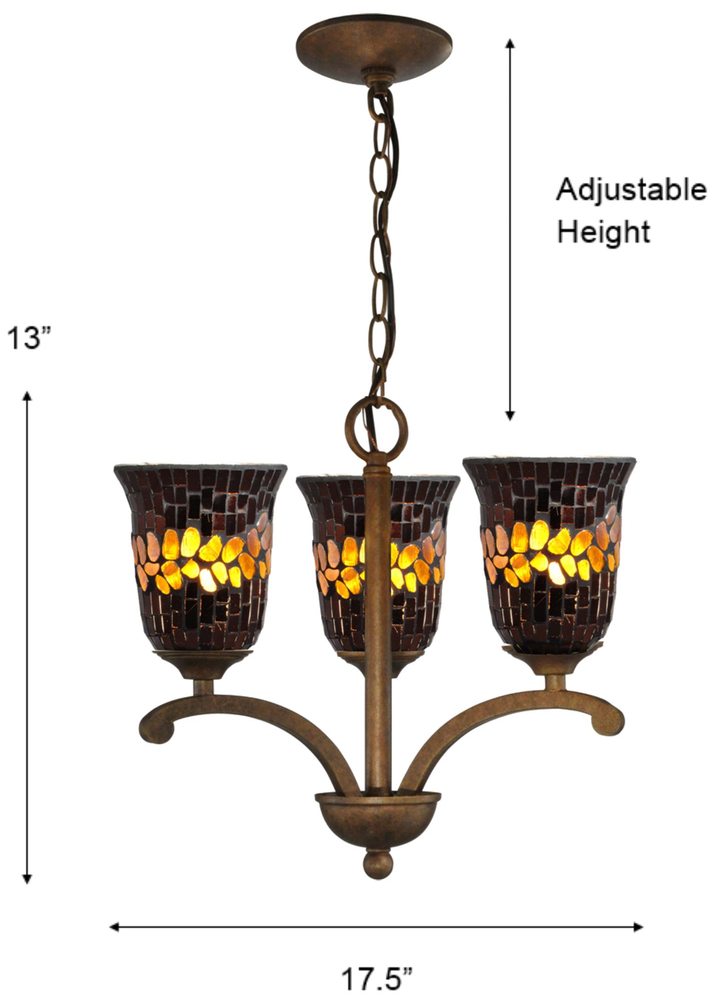 Image 3 Dale Tiffany 17.5" Wide Copper Shell 3-Light Mosaic Art Glass Chandelier more views