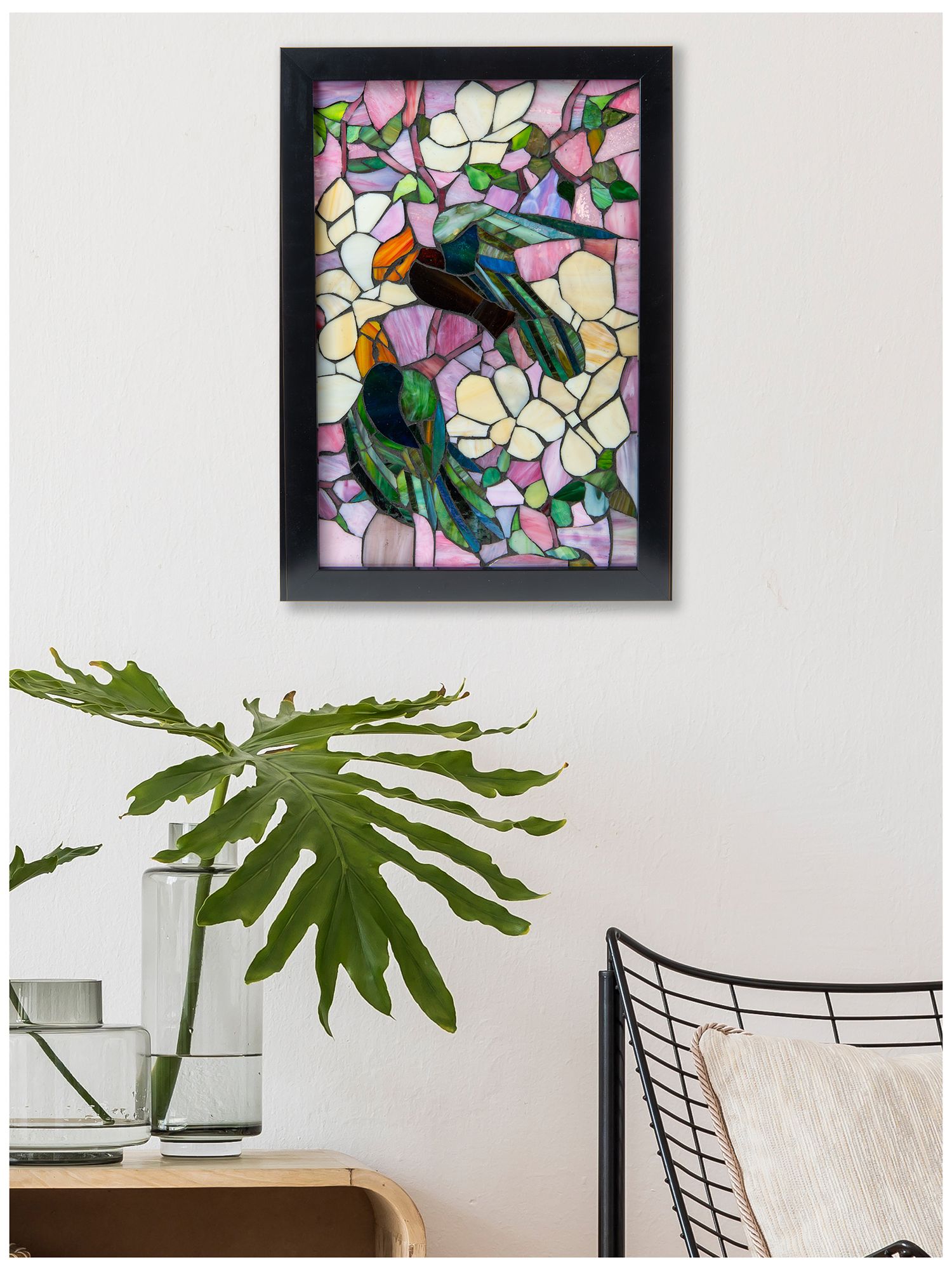 Image 2 Dale Tiffany 18" Tall Parrots Mosaic Art Glass Wall Decor / Suncatcher more views