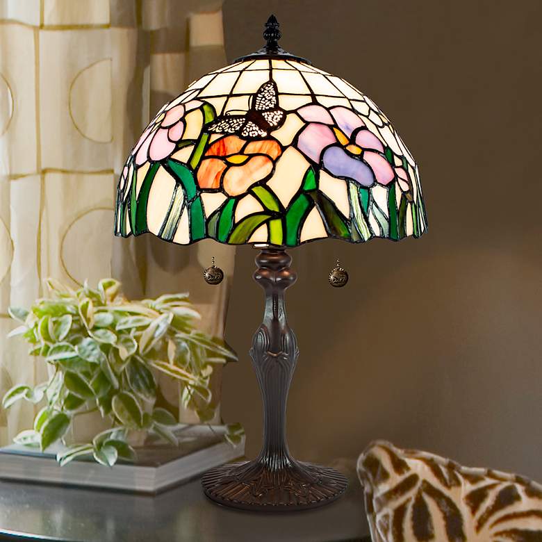 Image 1 Dale Tiffany 19.5" Pazio Floral Butterfly Tiffany Table Lamp
