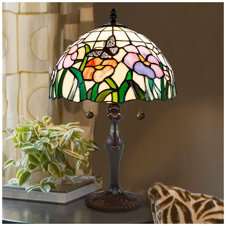 Image 3 Dale Tiffany 19.5" Pazio Floral Butterfly Tiffany Table Lamp more views
