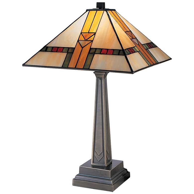 Image 1 Dale Tiffany 21 1/2" Chocolate Bronze Mission Art Glass Table Lamp