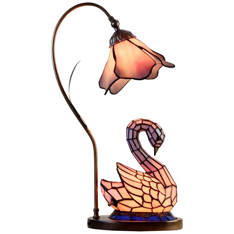 Image 1 Dale Tiffany 23" Poelking Swan Tiffany Accent Lamp with Lighted Base