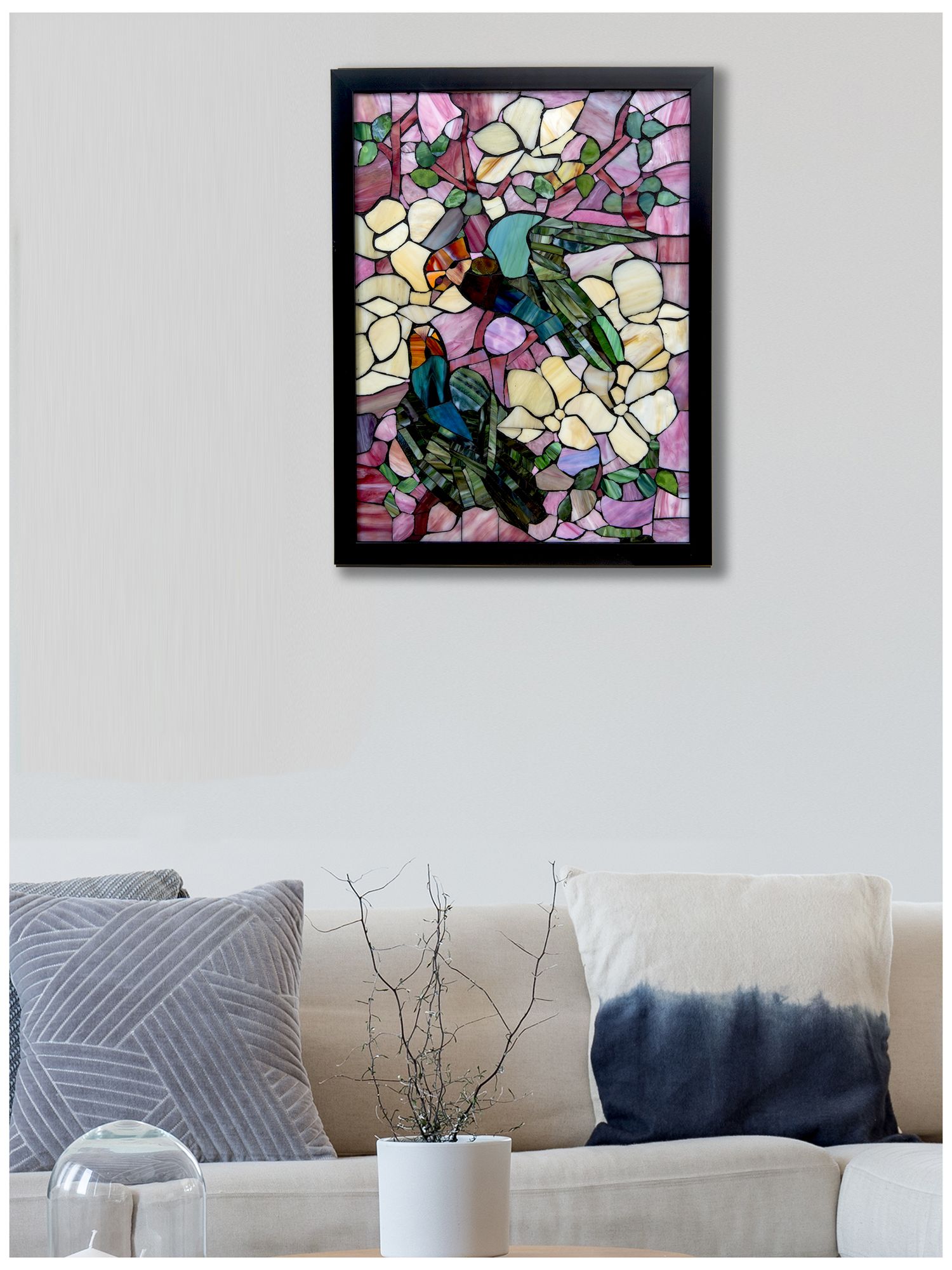 Image 2 Dale Tiffany 24" Tall Parrots Mosaic Art Glass Window Decor / Suncatcher more views