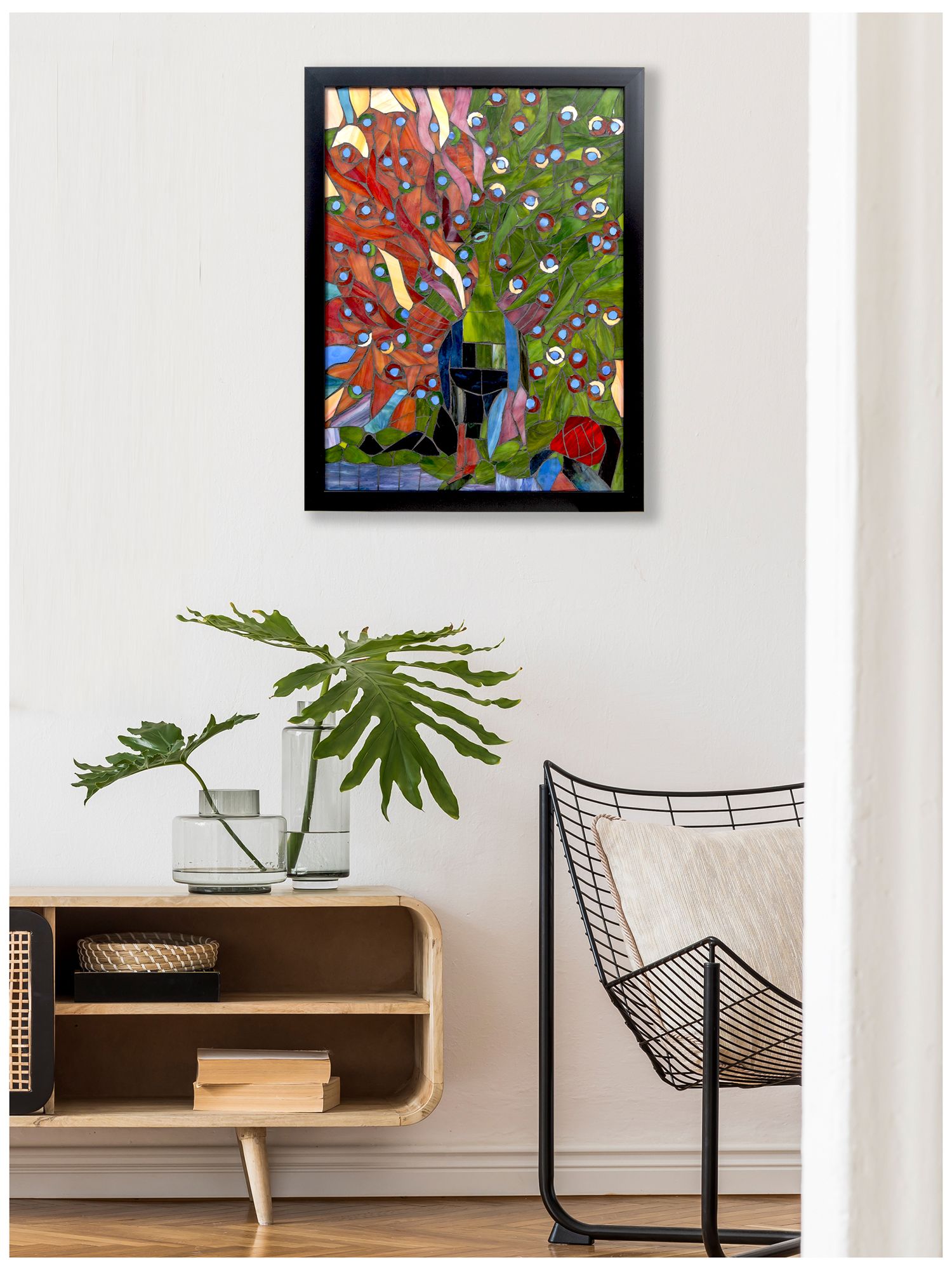 Image 2 Dale Tiffany 24" Tall Peacock Mosaic Art Glass Wall Decor / Suncatcher more views